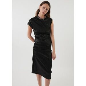 Paco Rabanne Black Lamé Draped Asymmetric Midi Dress Size FR 36/US 4